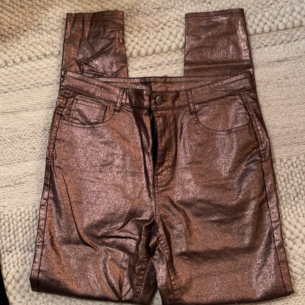 Metallic  Broze/Gold Jeans. L - Picture 2 of 5